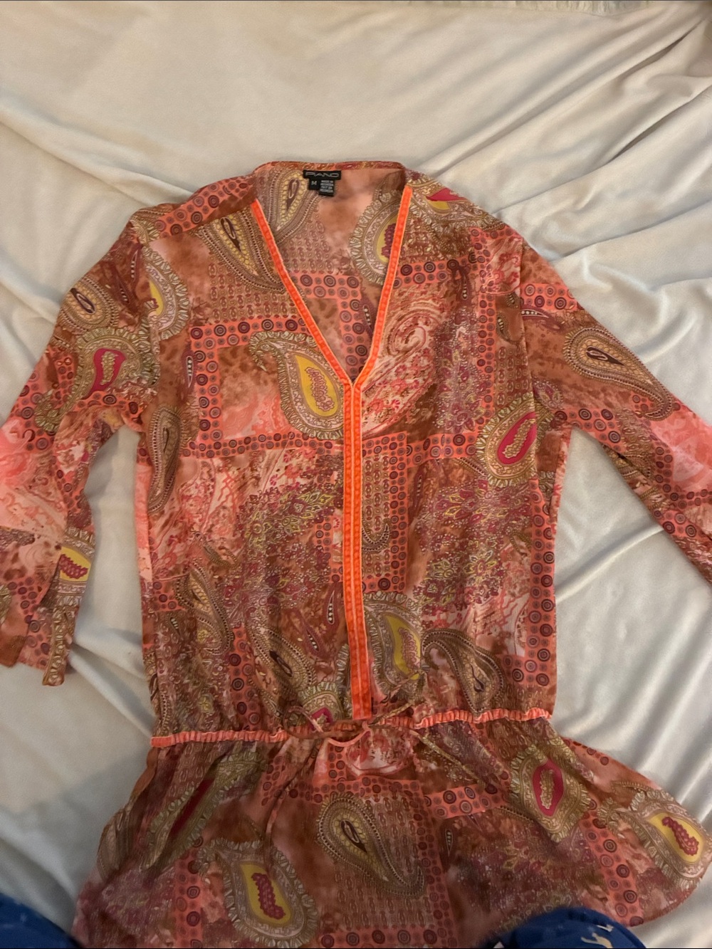 Sheer Paisley Peplum Tunic - Coral Pink